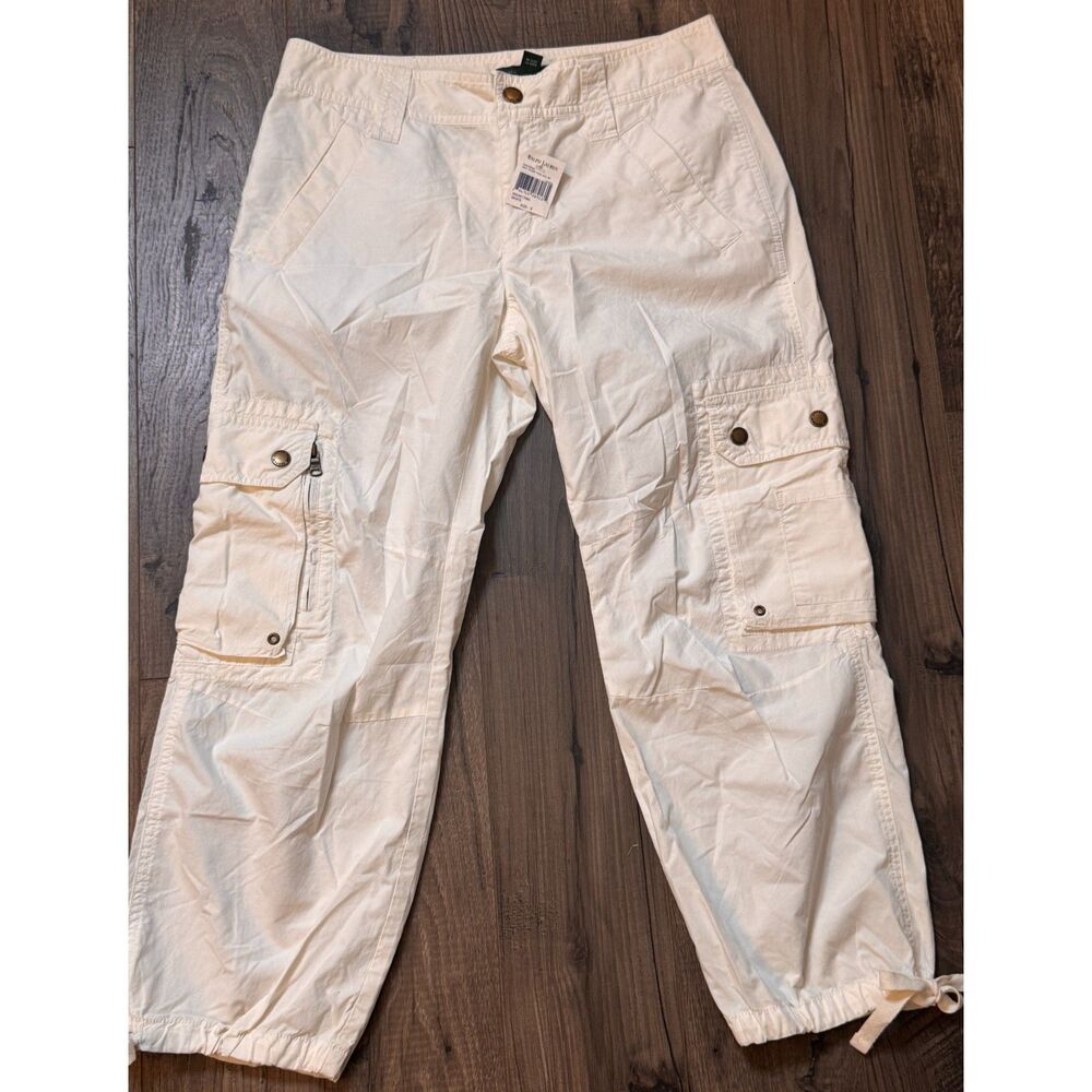 NWT Ralph Lauren White Cotton Cargo Capri Crop Pants Size 4